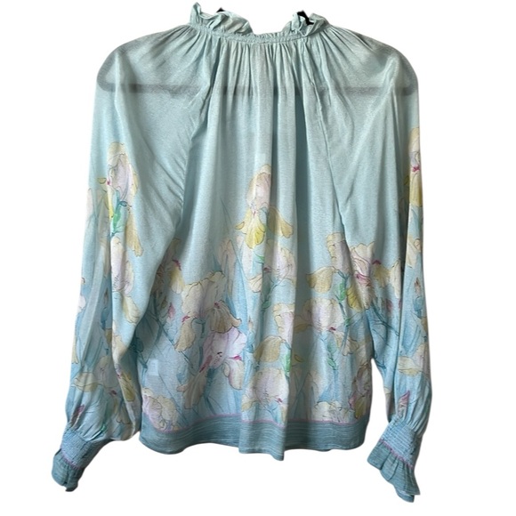 NWT Anthropologie Blank Ice Blue Floral Long Sleeve Chiffon Blouse XS Reg. $143 - Picture 5 of 12